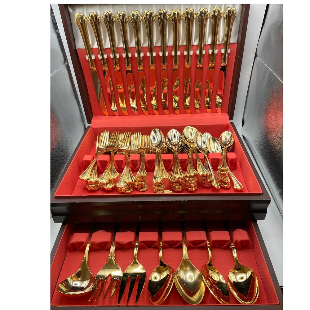 Reed & Barton Golden Longmont Gold Plated Flatware 89pc Service for 12 Cased